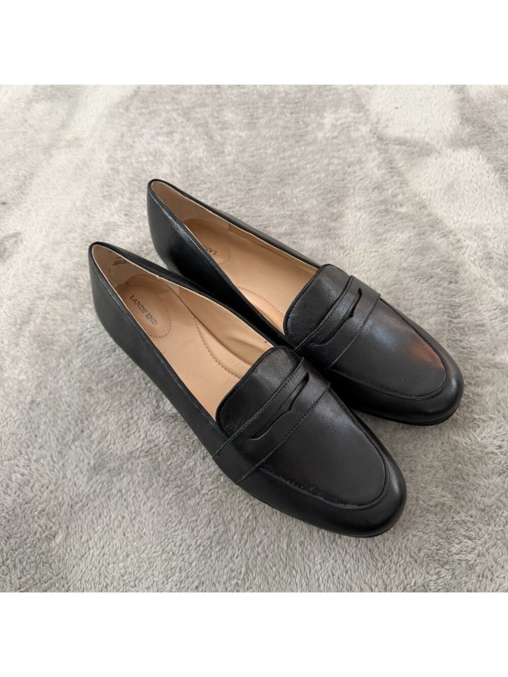 Lands' End Black Leather Penny Loafers Shoes Flats Womens 9